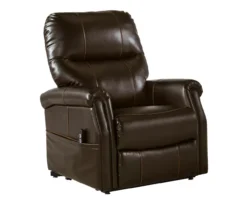 Markridge Chocolate Faux Leather Power Lift Recliner -Best Furniture Store 810609737