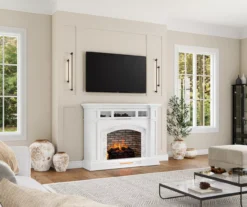 62" White Marble Grand Electric Fireplace Console -Best Furniture Store 810617766 B0 3