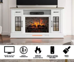 60" White 2-Door Electric Fireplace Console -Best Furniture Store 810618088 M7