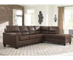 Signature Design By Ashley Navi Chestnut Faux Leather Sleeper Sectional With Right-Facing Chaise -Best Furniture Store combo760017 2